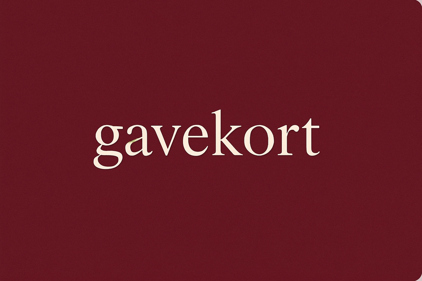 ha vinrød bakgrunn og la det stå gavekort med hvit skrift i modten 